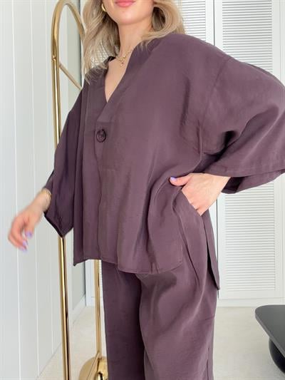 Oversize Gömlek ve Rahat Kalıp Dökümlü Pantolon Bordo