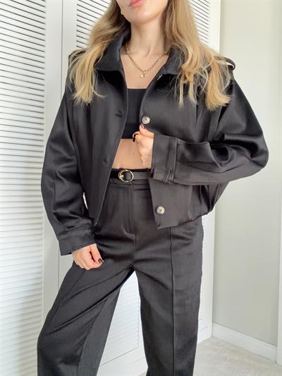 Premium Saten Bomber Ceket Siyah 