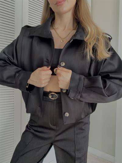 Premium Saten Bomber Ceket Siyah 