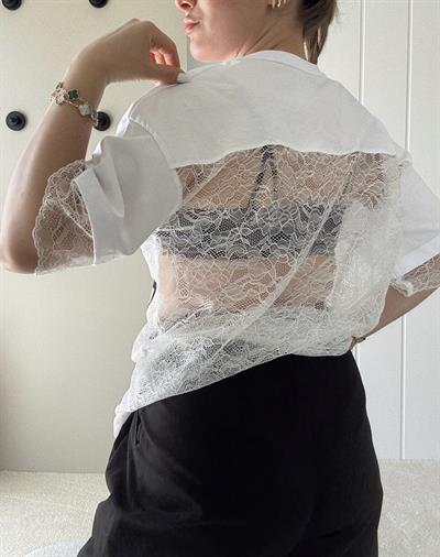 Premium Seri Dantel Tshirt Ekru 