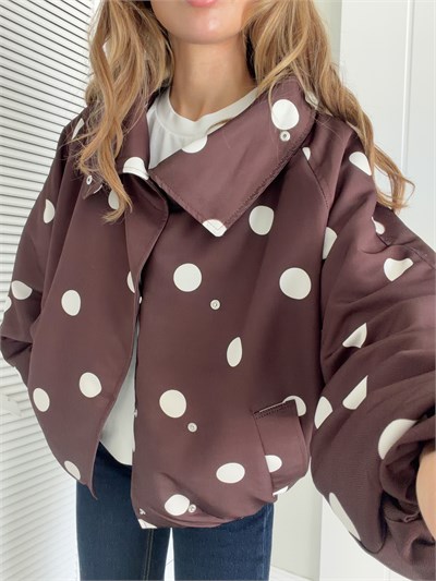 Puantiyeli Oversize Trençkot Kahverengi
