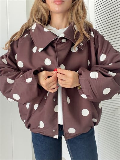 Puantiyeli Oversize Trençkot Kahverengi