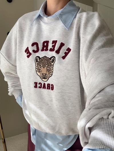 Punch Baskı Detaylı Oversize Sweat Gri 