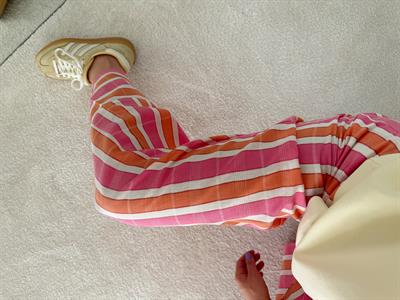 Renkli Çizgili Yüksek Bel Pantolon Pembe
