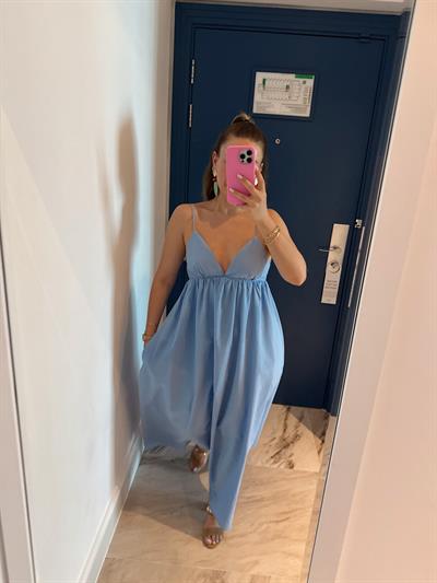 Sırt Detaylı Askılı Maxi Elbise Bebe Mavi