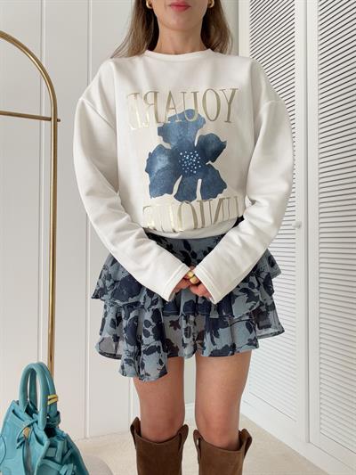 Taş Detaylı Baskılı Sweatshirt Ekru 
