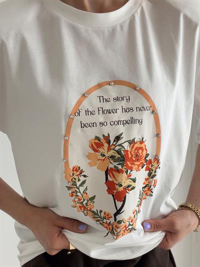 Taş Detaylı Vatkalı Tshirt Ekru