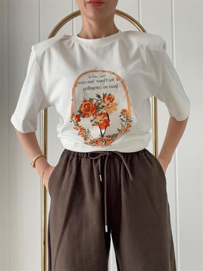 Taş Detaylı Vatkalı Tshirt Ekru