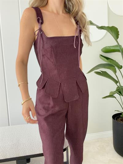 Tasarım İp Bluz ve Havuç Model Pantolon Bordo