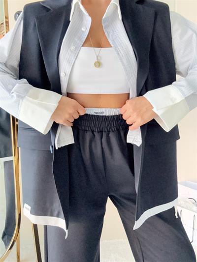 Tasarım Kesim Oversize Yelek Lacivert