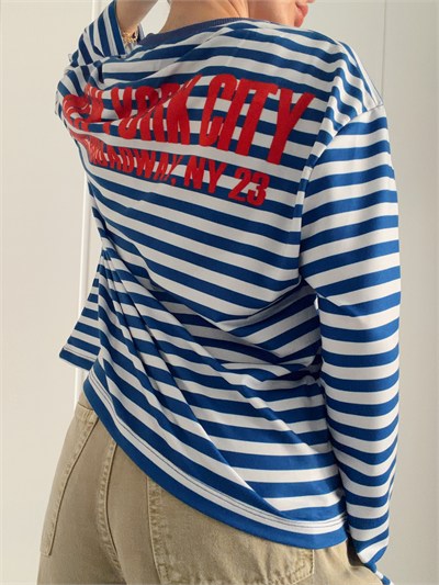 Uzun Kollu Baskılı Oversize Çizgili Body NEW YORK CİTY