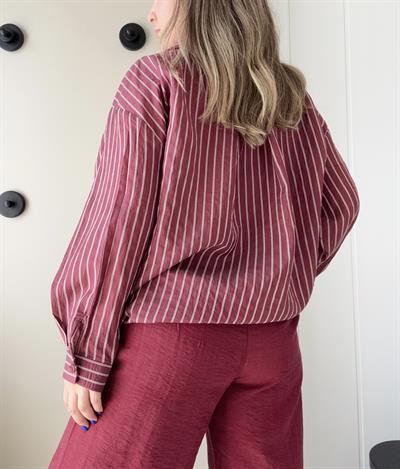 V Yaka Oversize Gömlek Bordo 