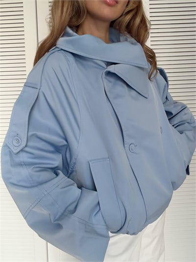 Yaka Detay Bomber Trençkot Pastel Mavisi