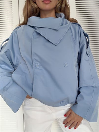 Yaka Detay Bomber Trençkot Pastel Mavisi