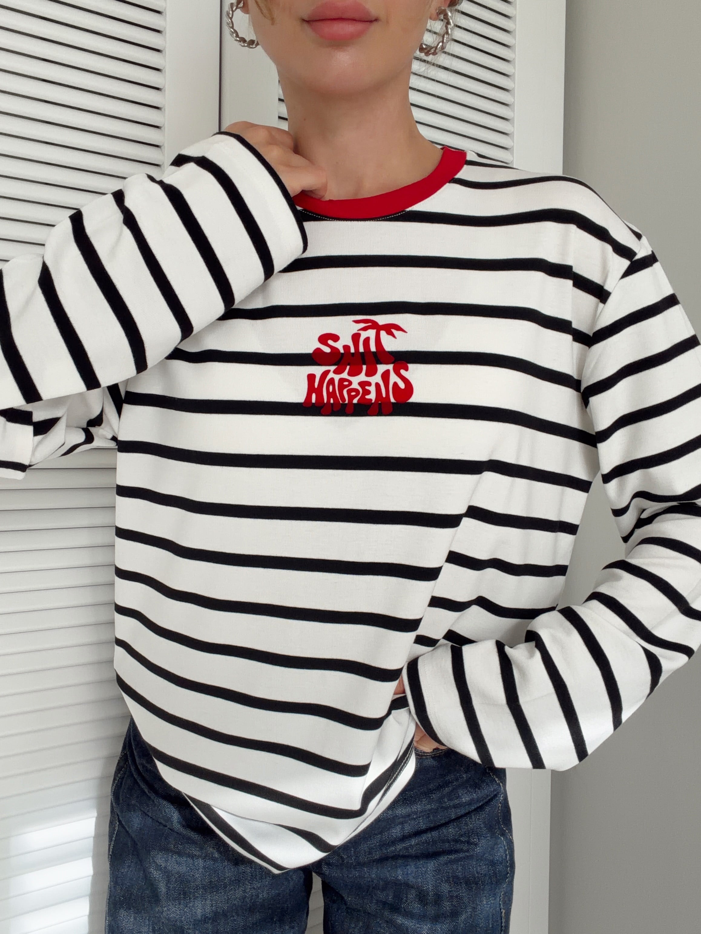 Baskı Detaylı Çizgili Body Ekru