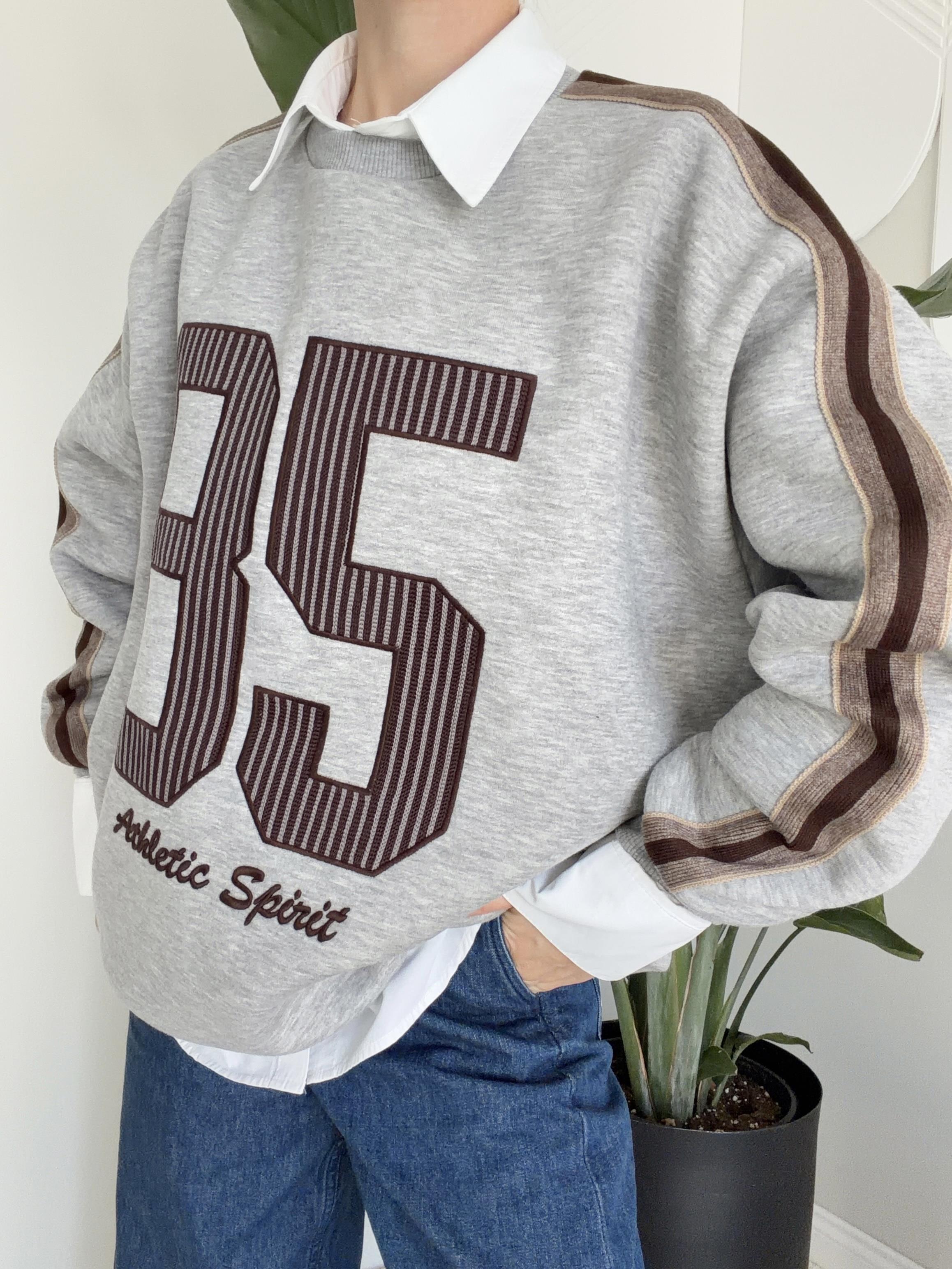 Baskı Detaylı Oversize Sweat Gri 