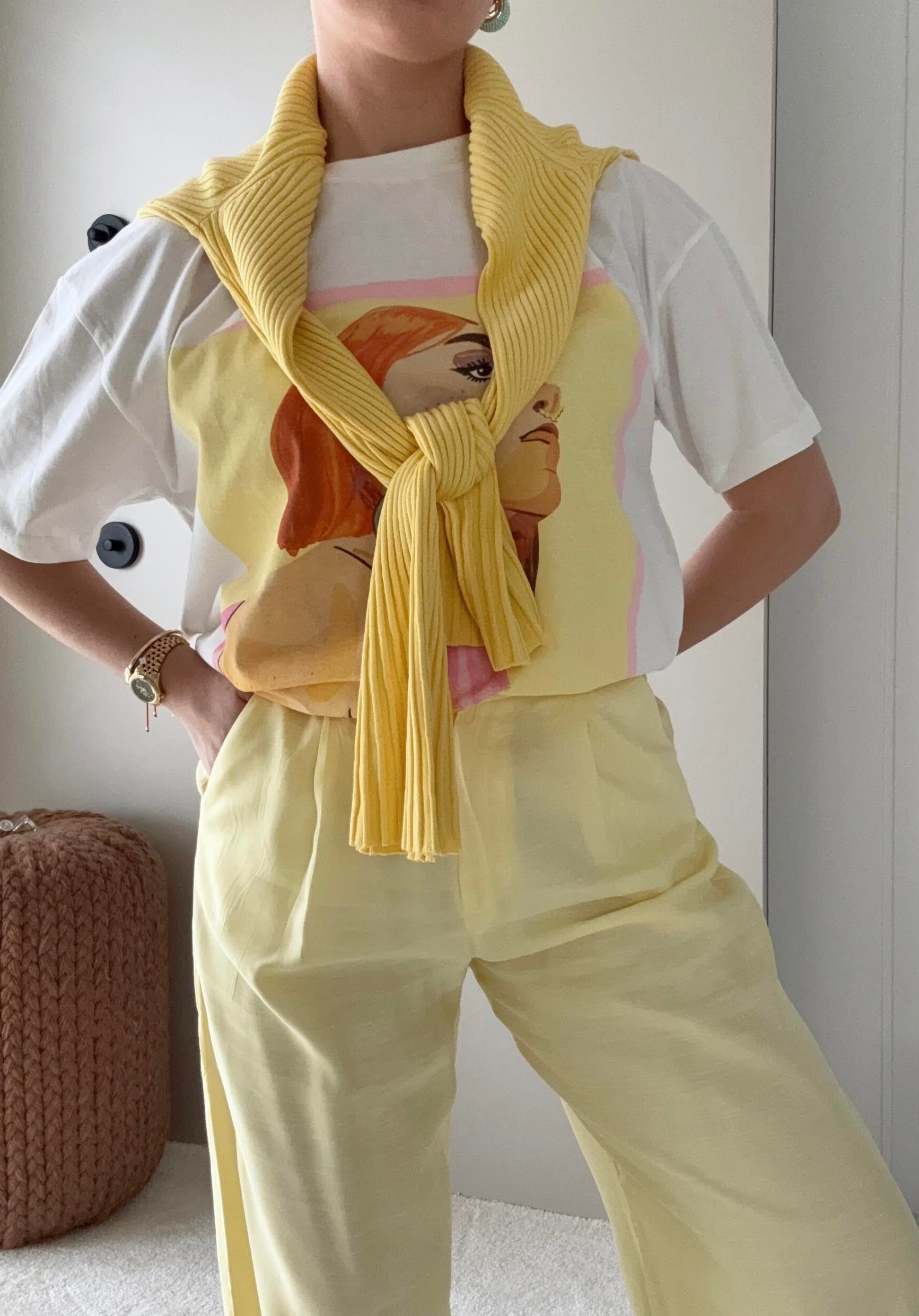 Baskılı Oversize Tshirt Sarı 