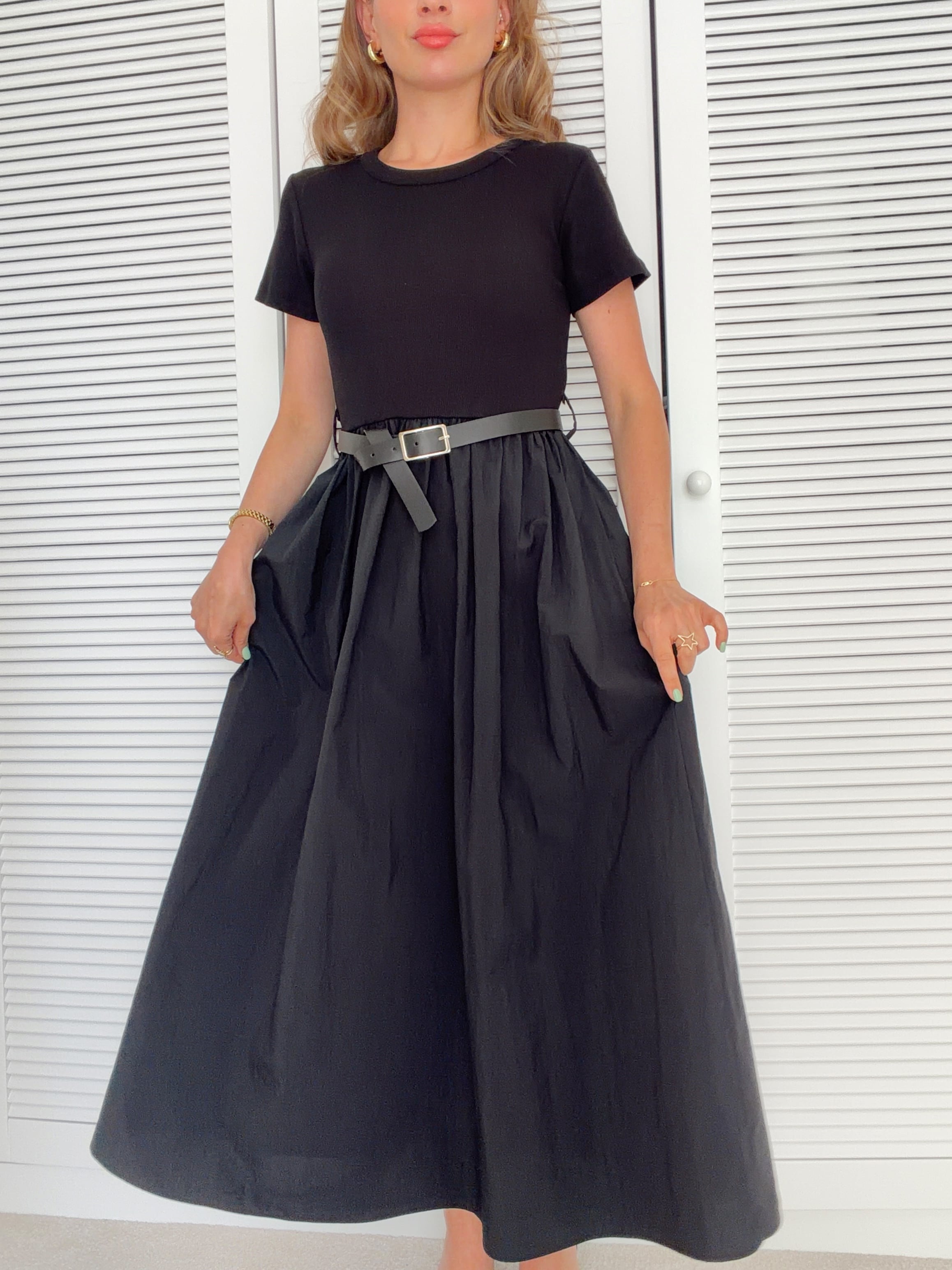 Beli Kemerli Basic Midi Elbise Siyah