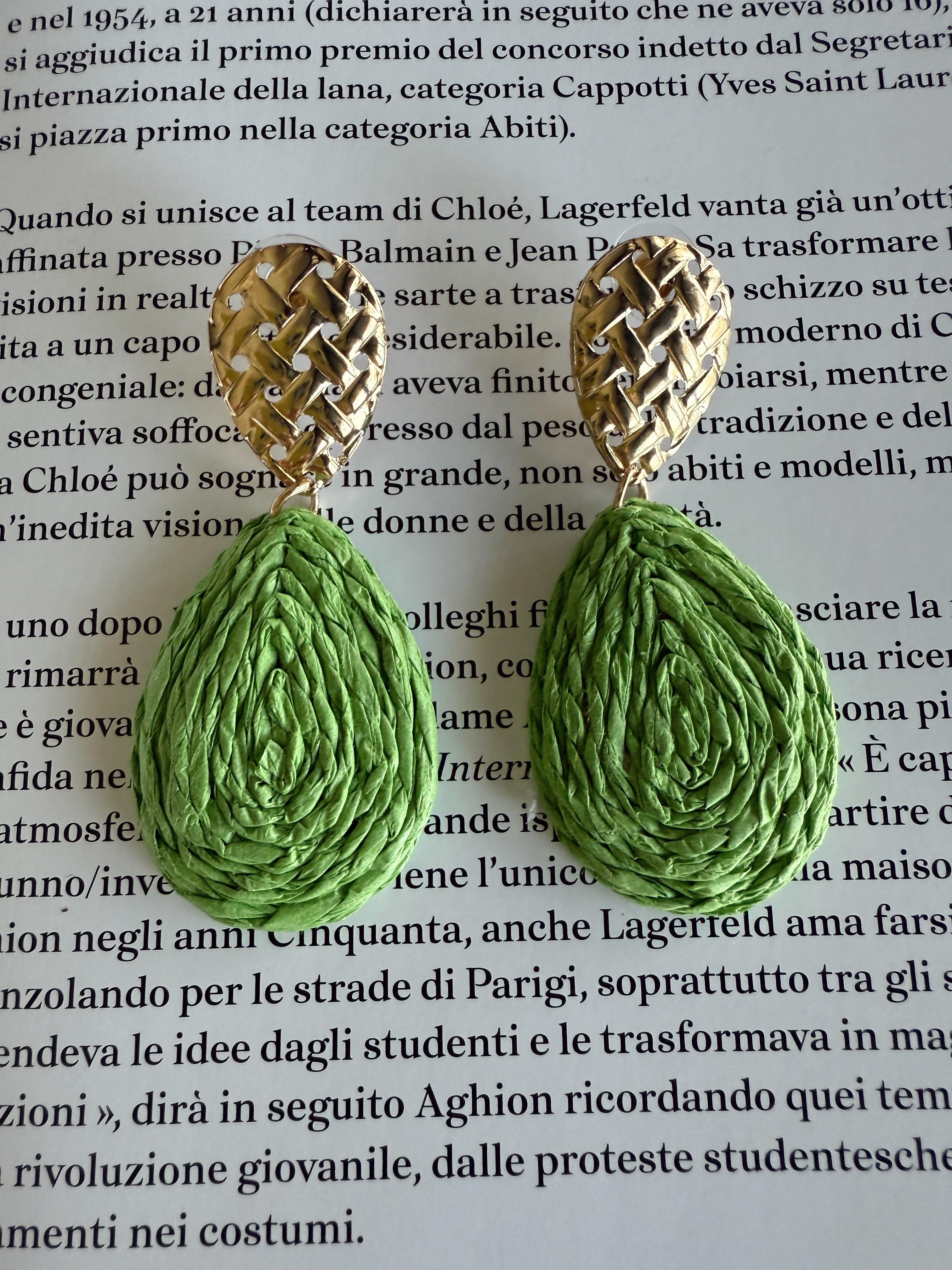 Bohemian Raffia Damla Küpe Yeşil 