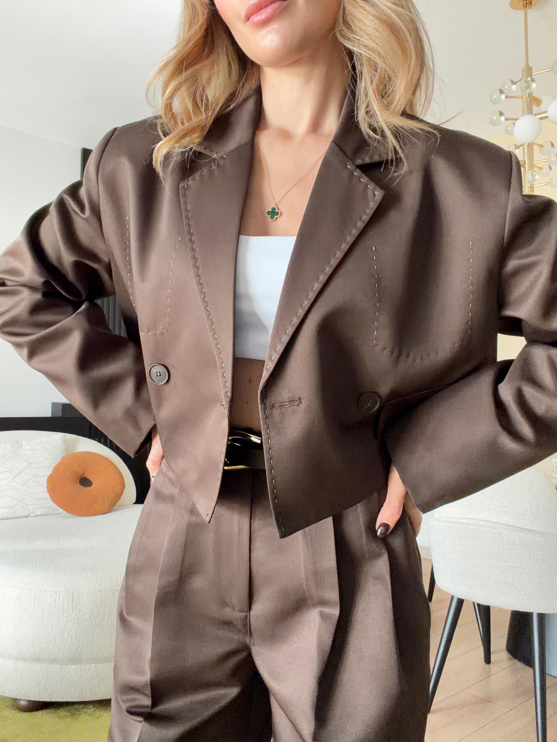 Crop Blazer Ceket Kahverengi