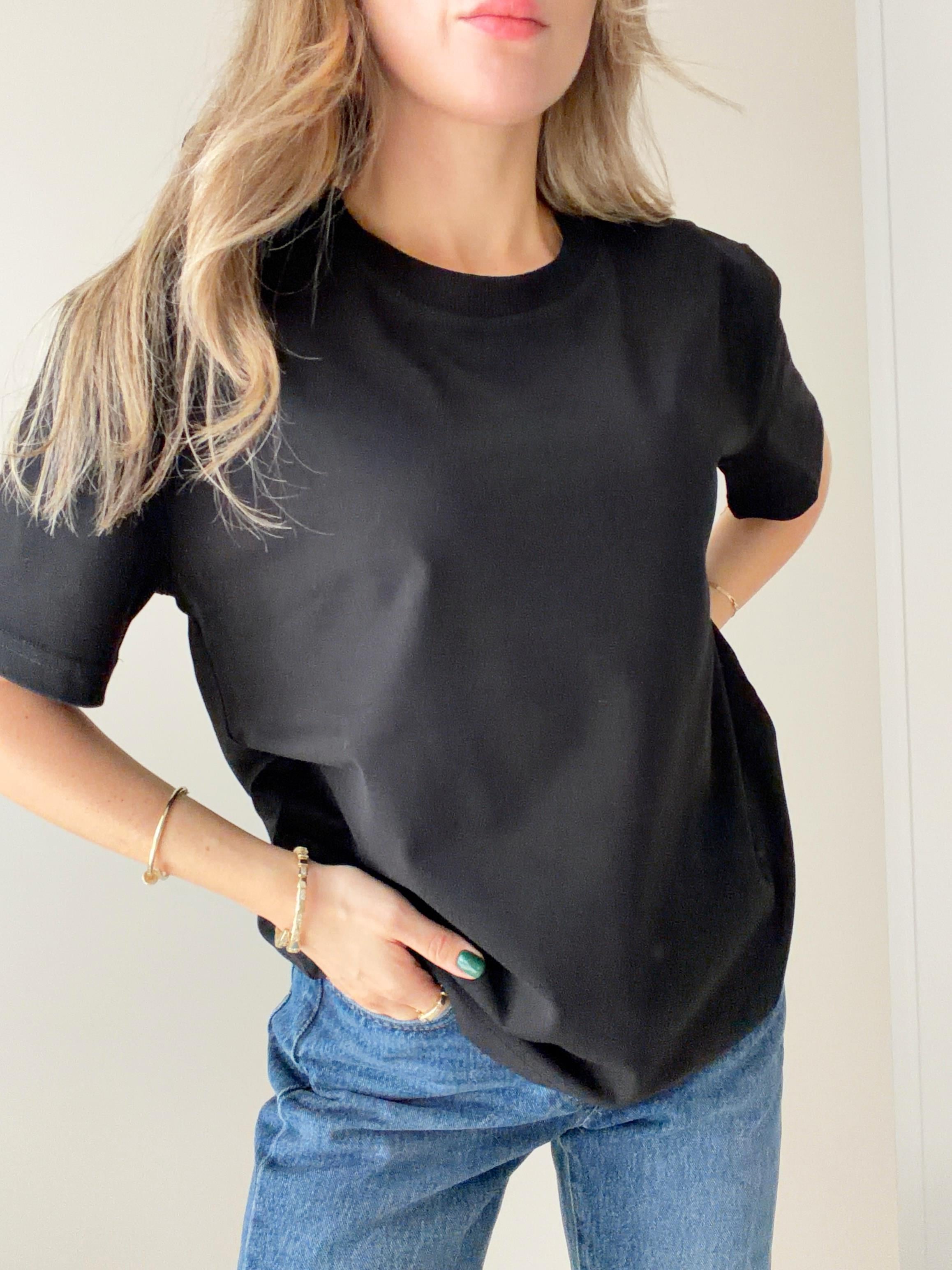 Dekoratif Dikişli Bisiklet Yaka Tshirt Siyah