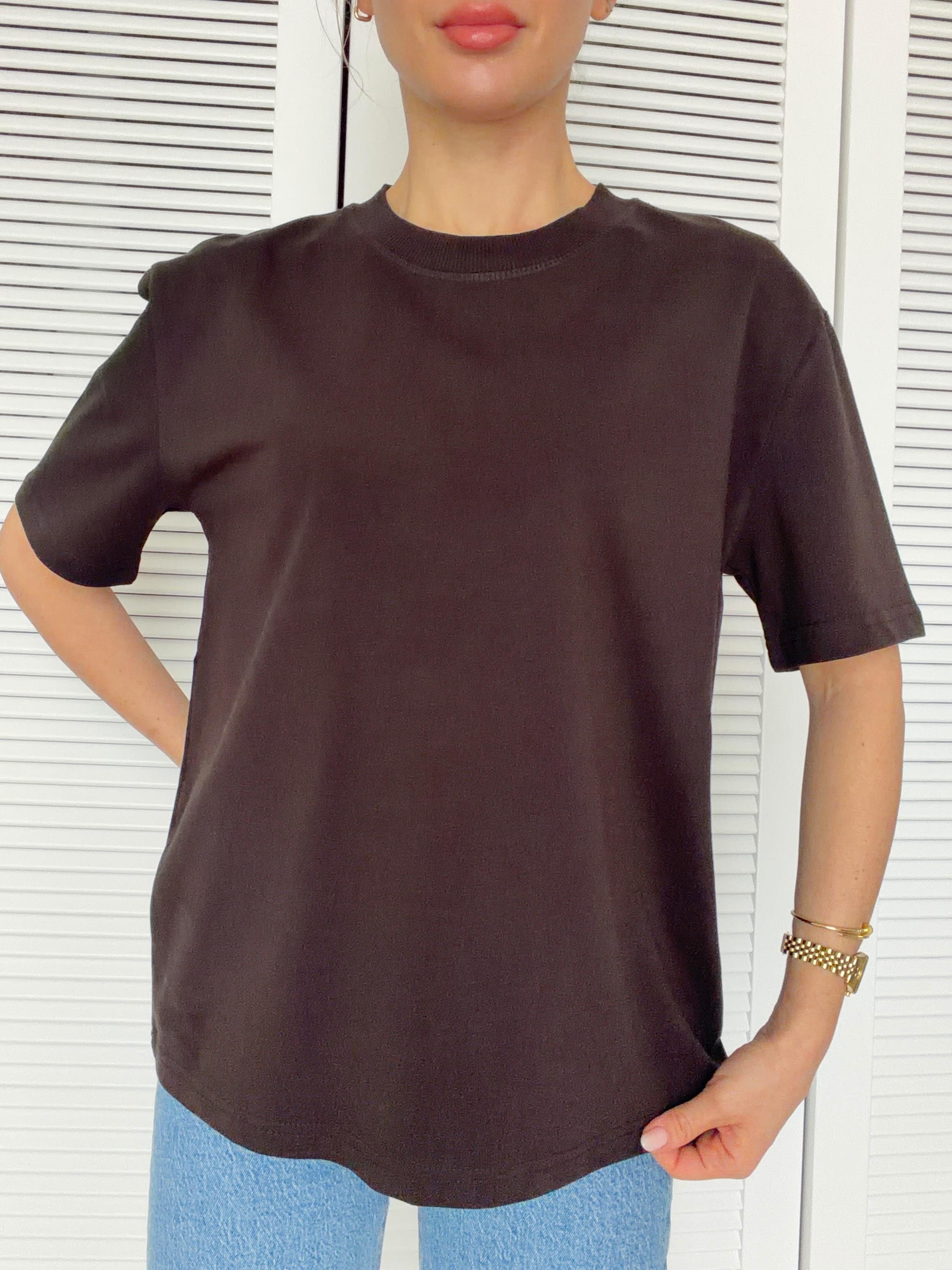 Dekoratif Dikişli Bisiklet Yaka Tshirt Kahverengi