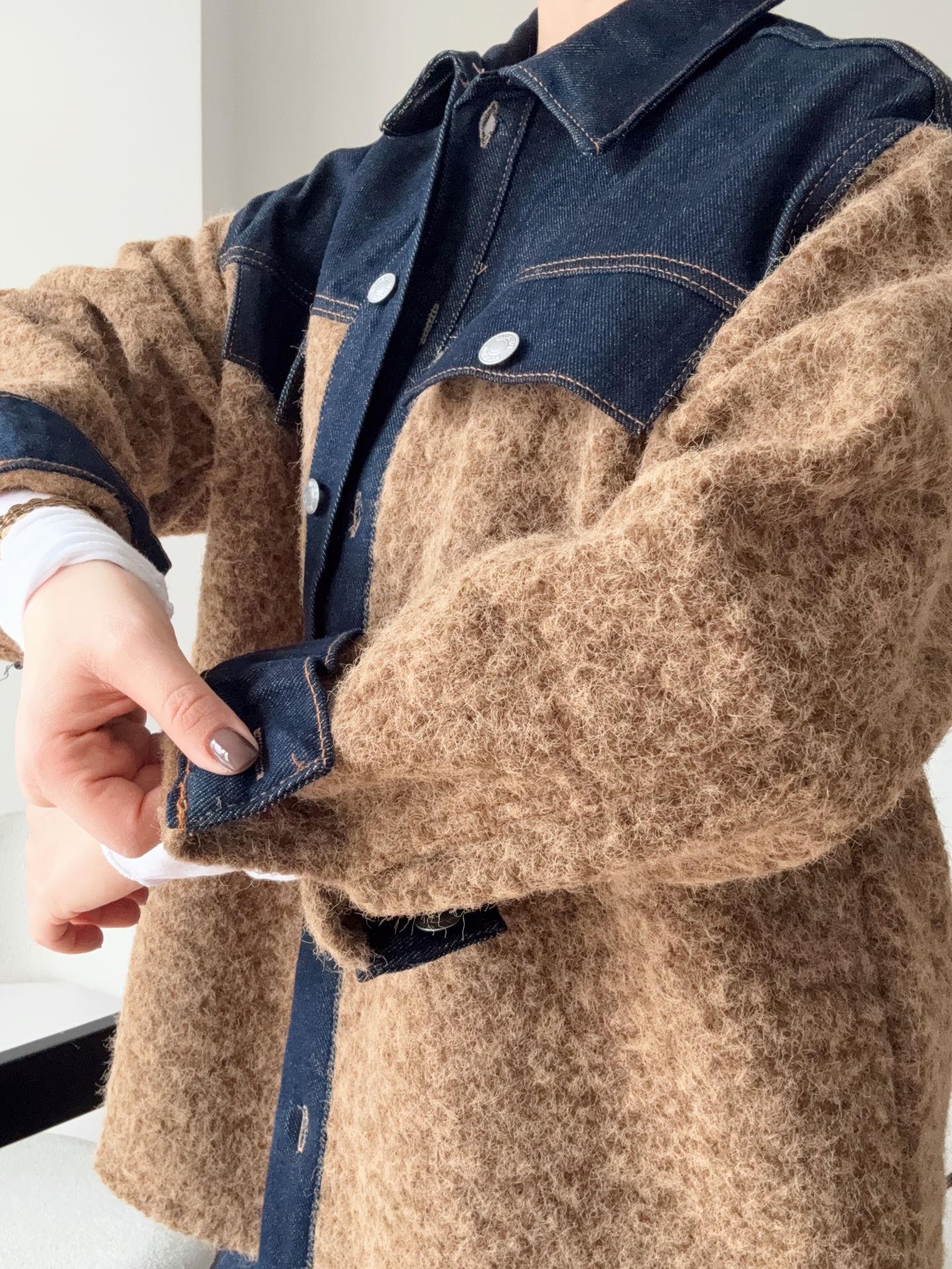 Denim Garneli Buklet Ceket Kahverengi