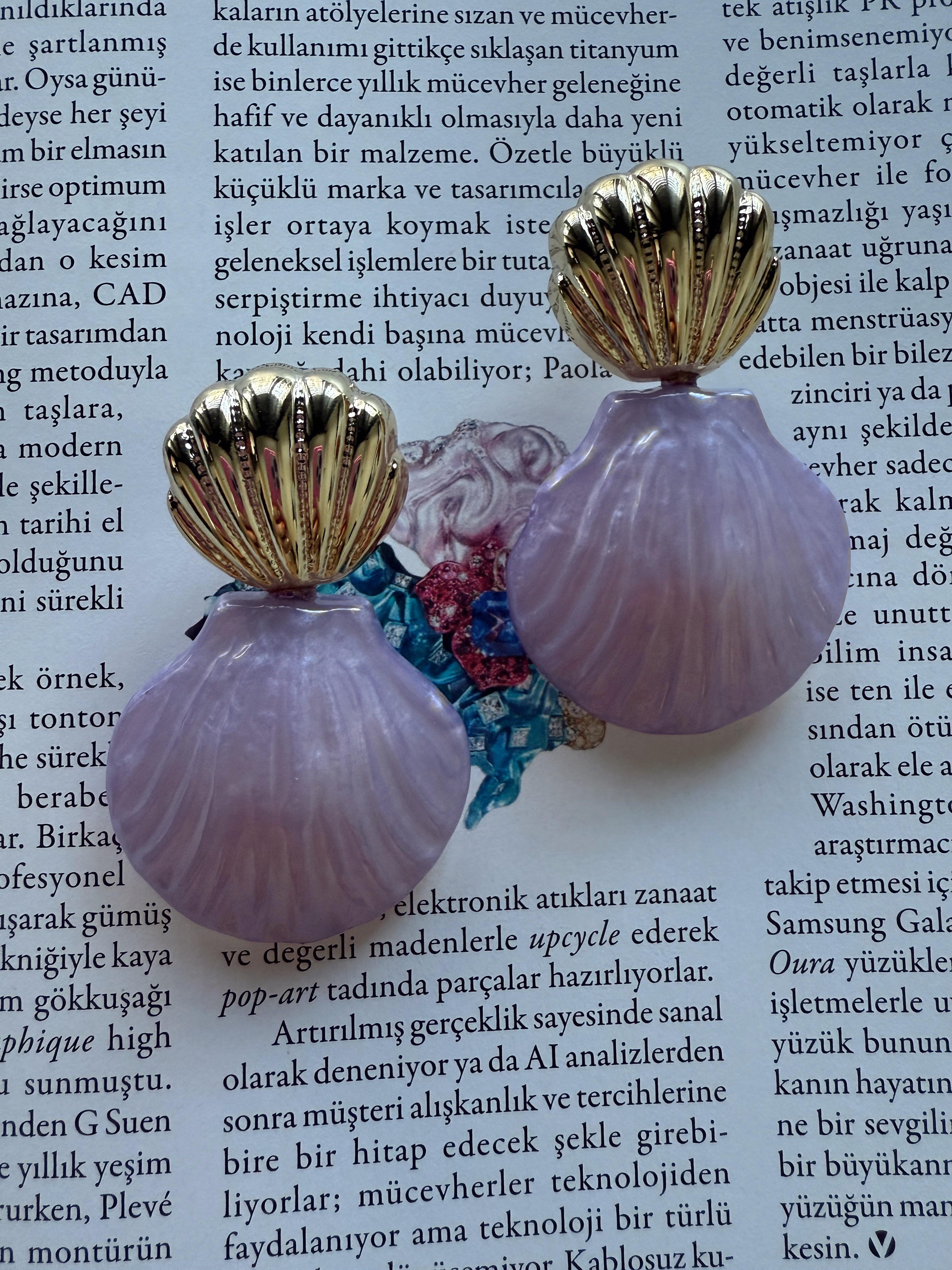Deniz Kabuğu Küpe Lila