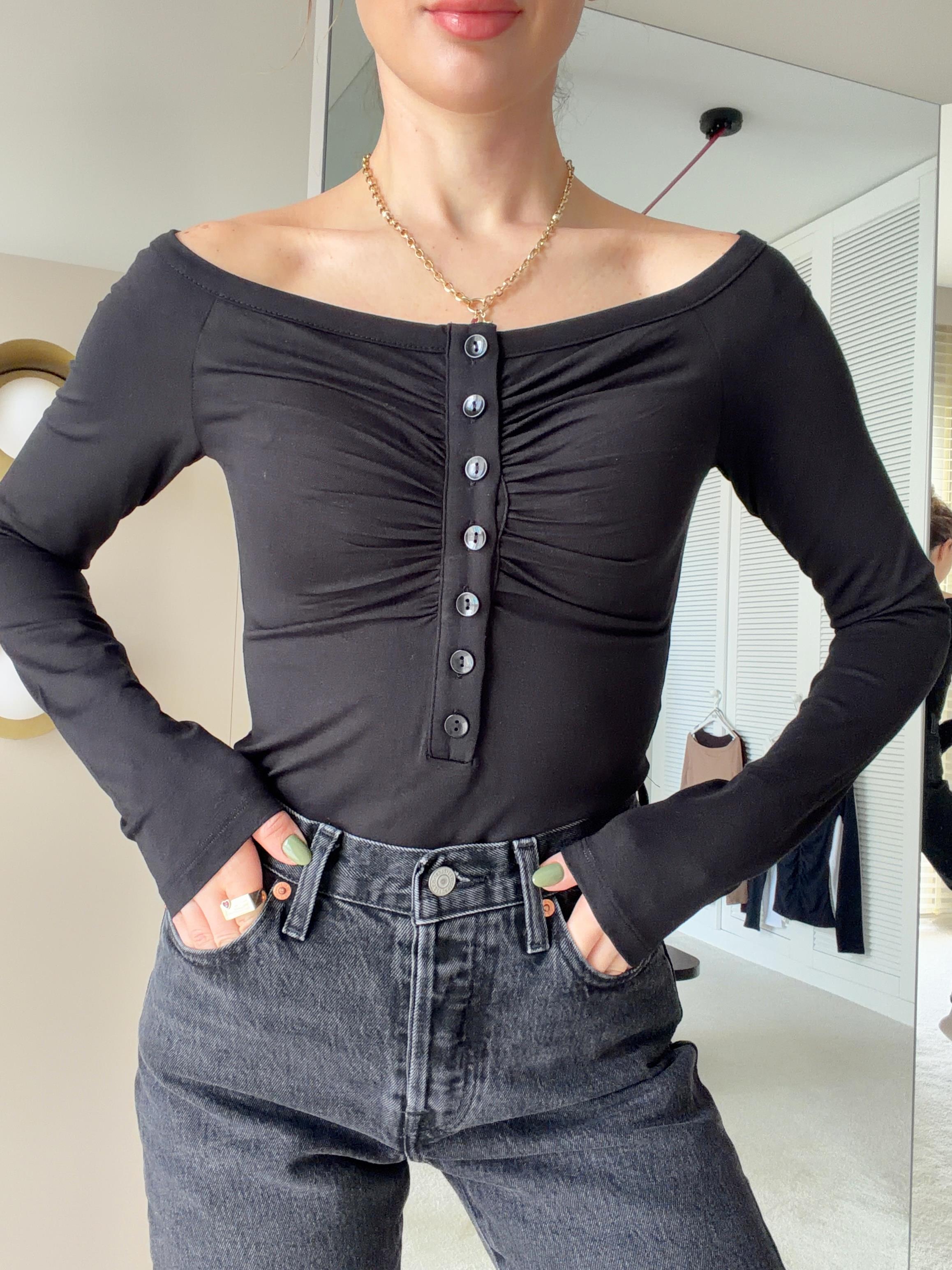 Düğme Detaylı Bodysuit Siyah
