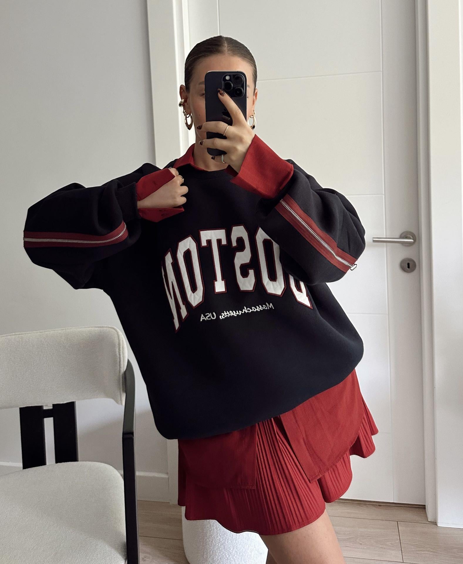 Fermuar Detaylı Tasarım Sweatshirt Lacivert