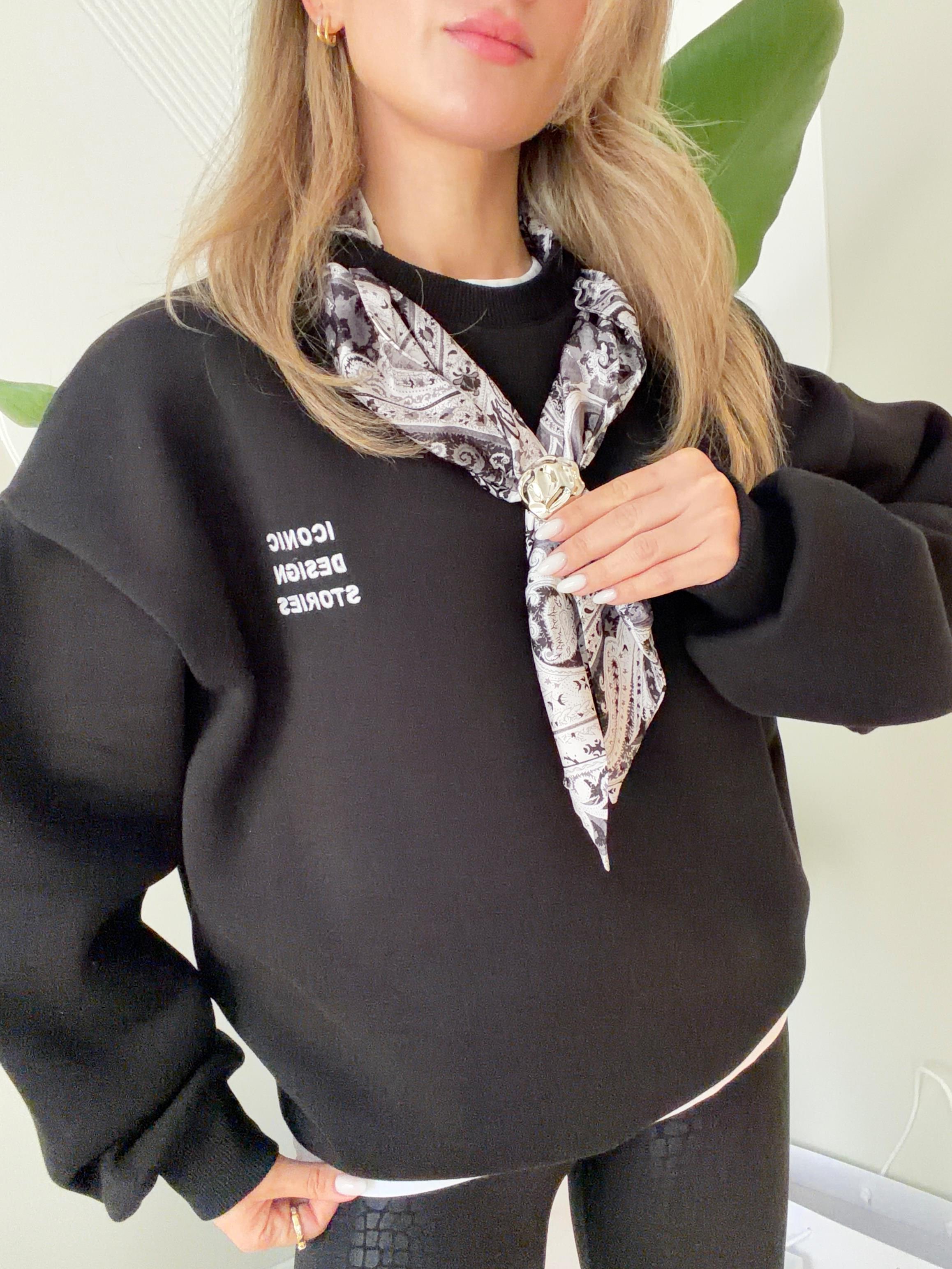Fular Detaylı Sweatshirt Siyah