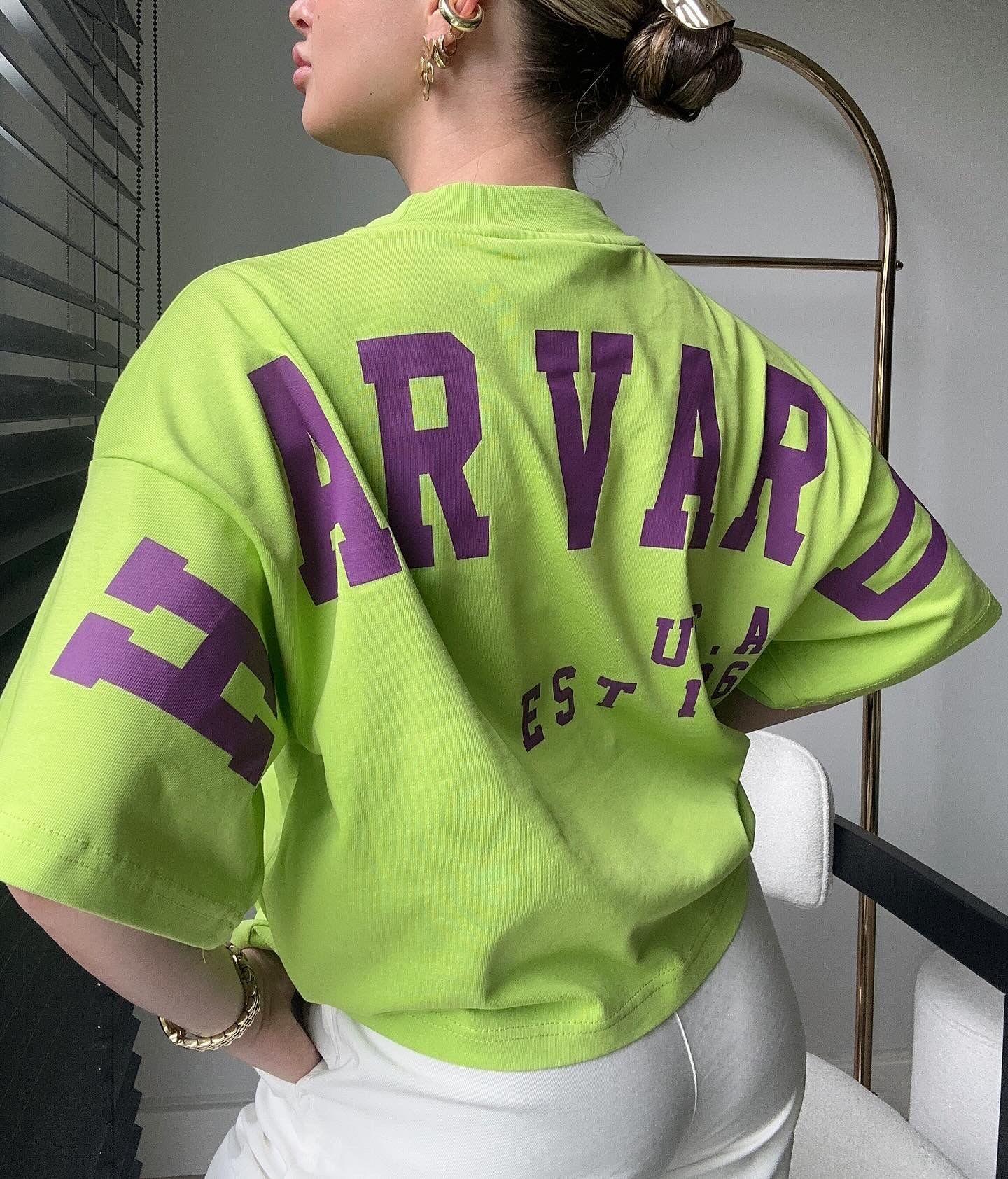 Harvard Baskı T-shirt Yeşil / Beyaz