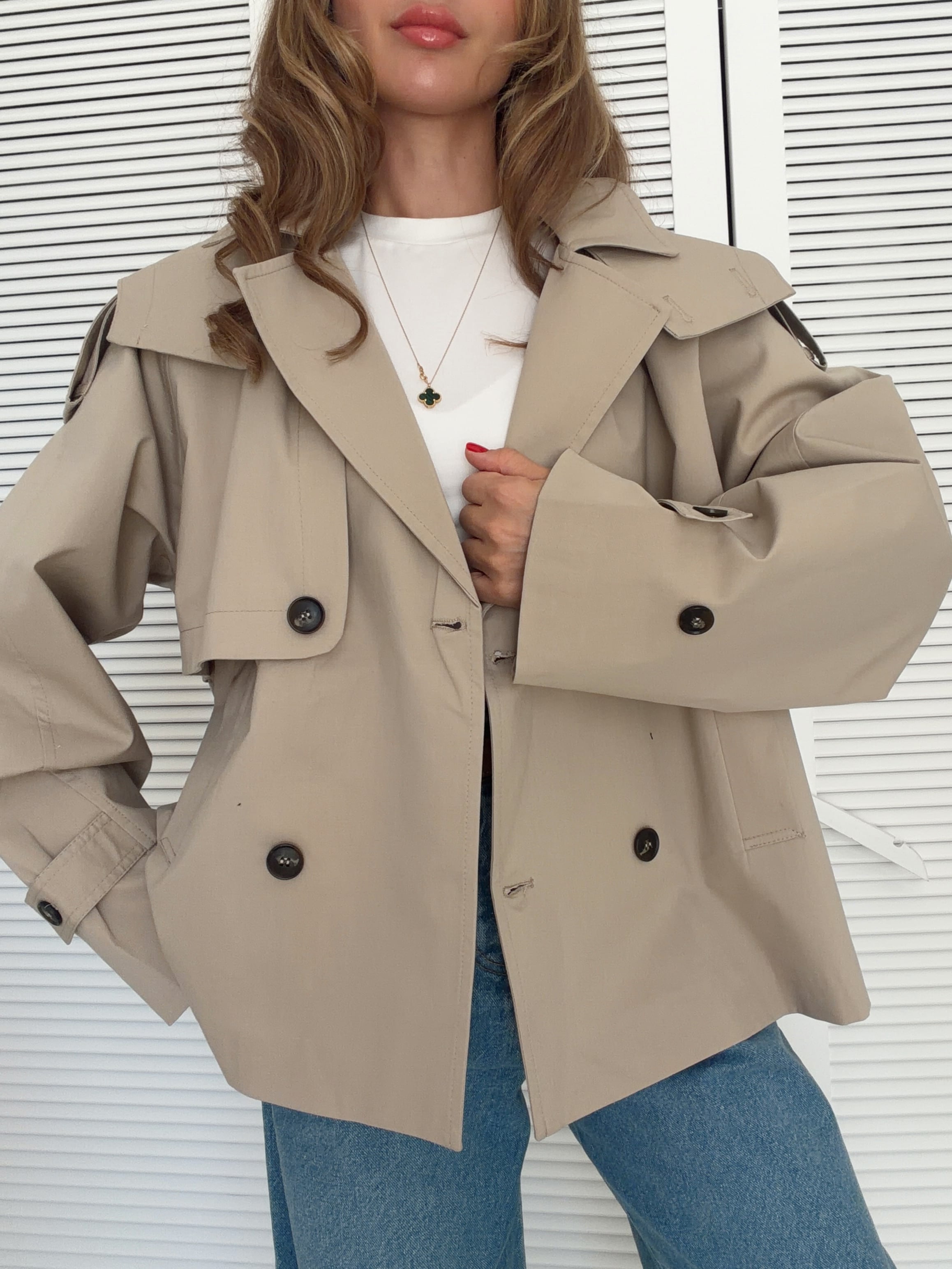 Kapüşonlu Oversize Trençkot Krem
