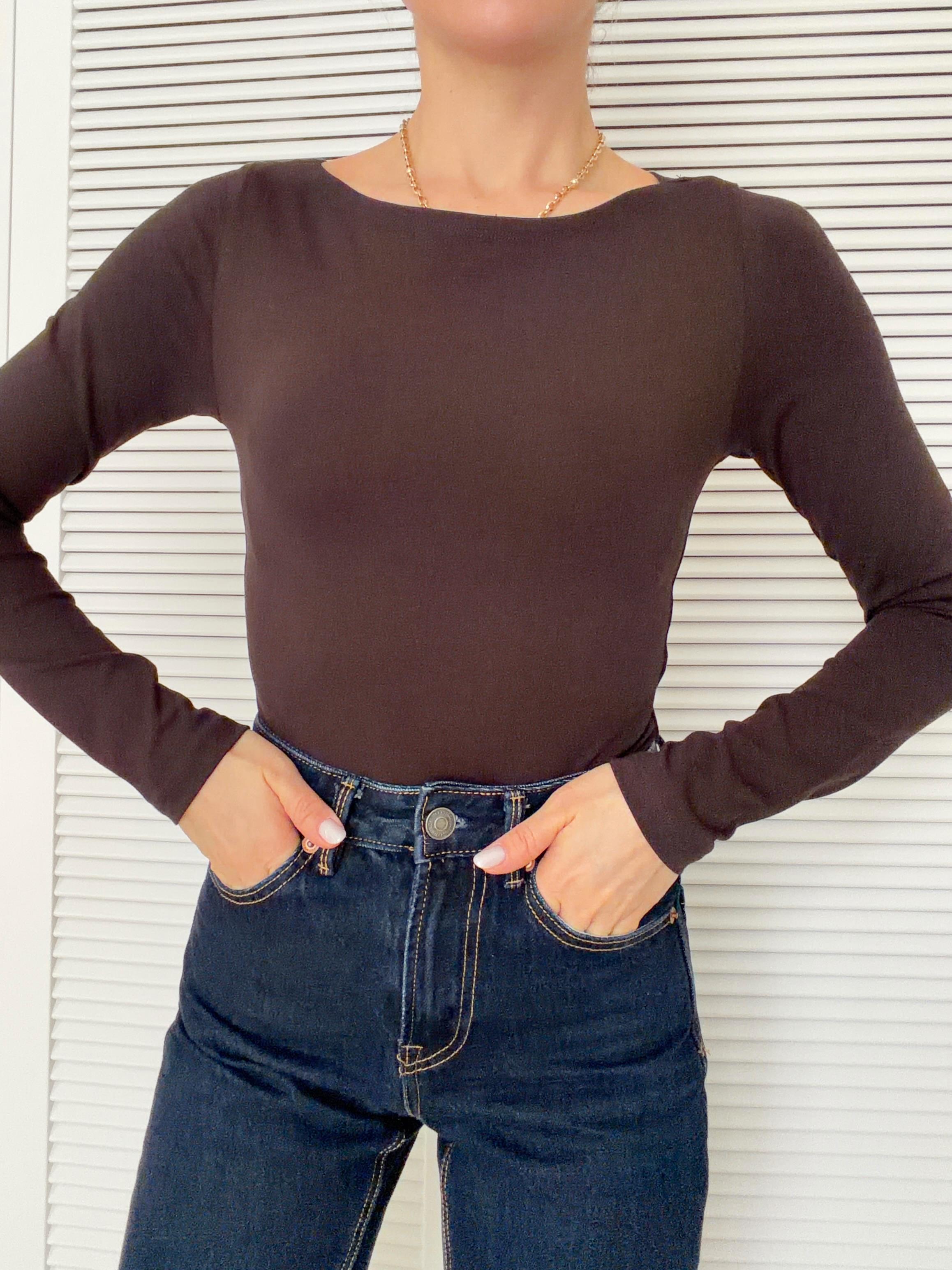 Kayık Yaka Bodysuit Kahverengi