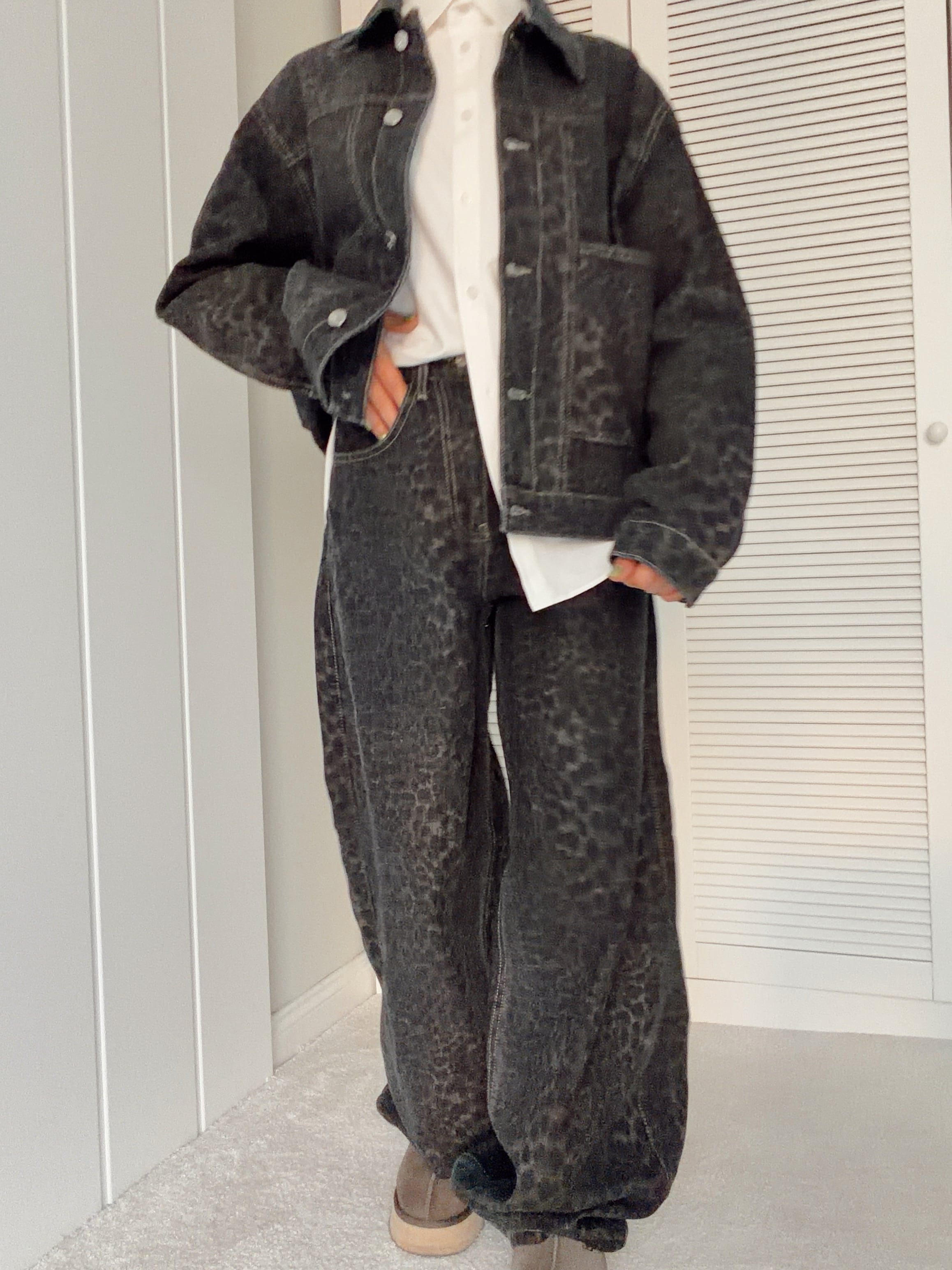 Leopar Desen Bol Denim Pantolon 