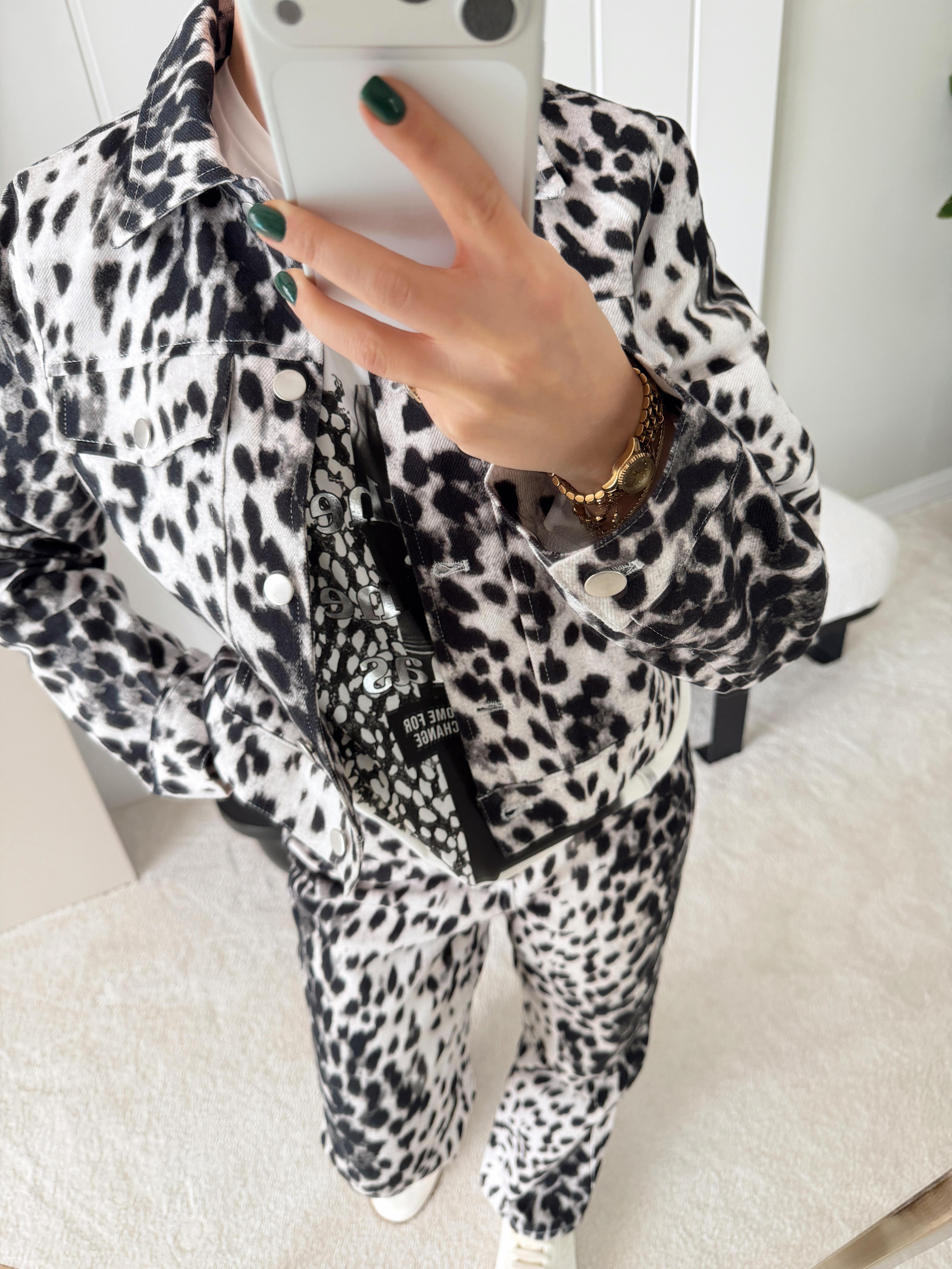Leopar Desen Pantolon Siyah