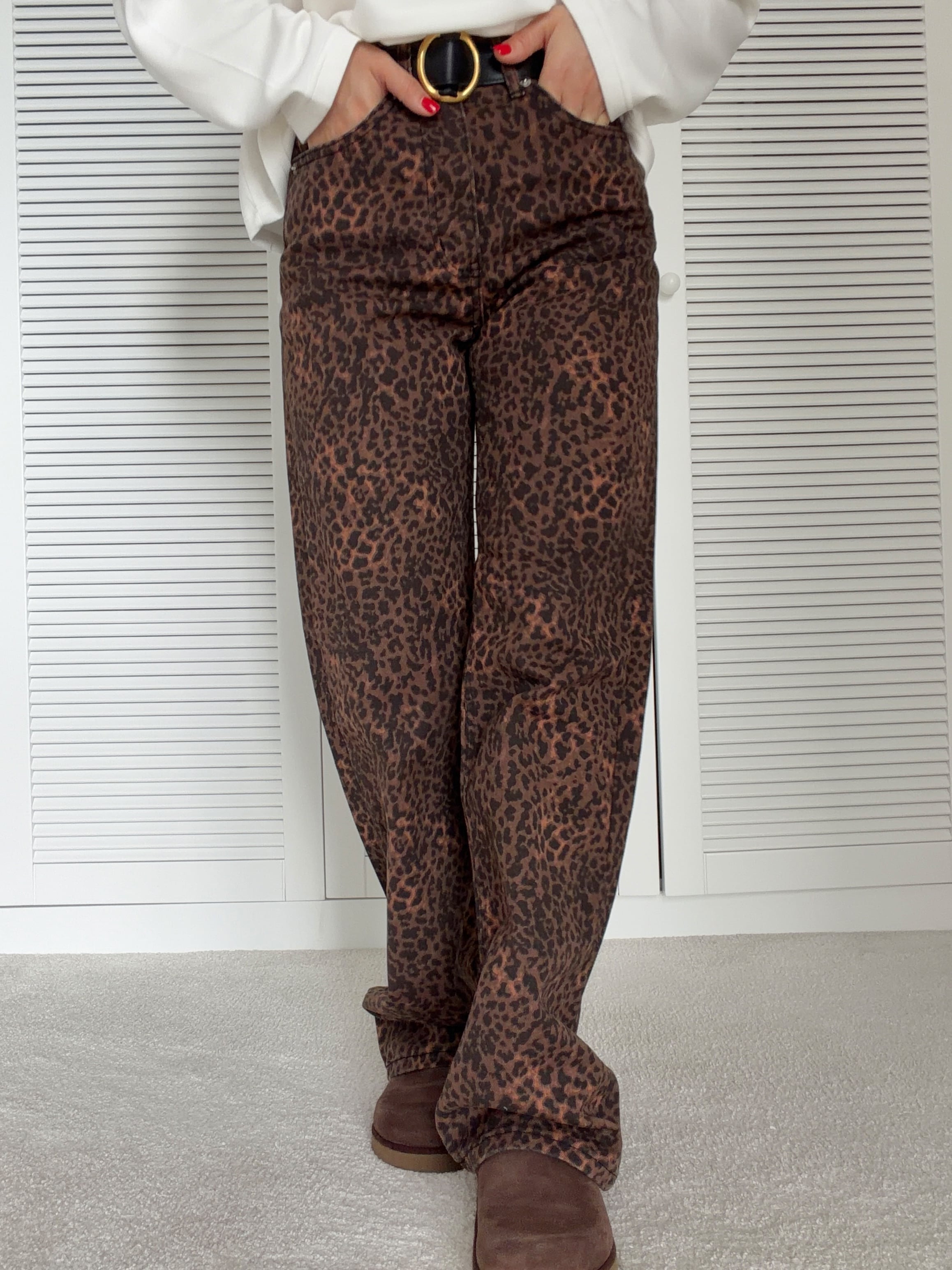 Leopar Desenli Denim Pantolon 