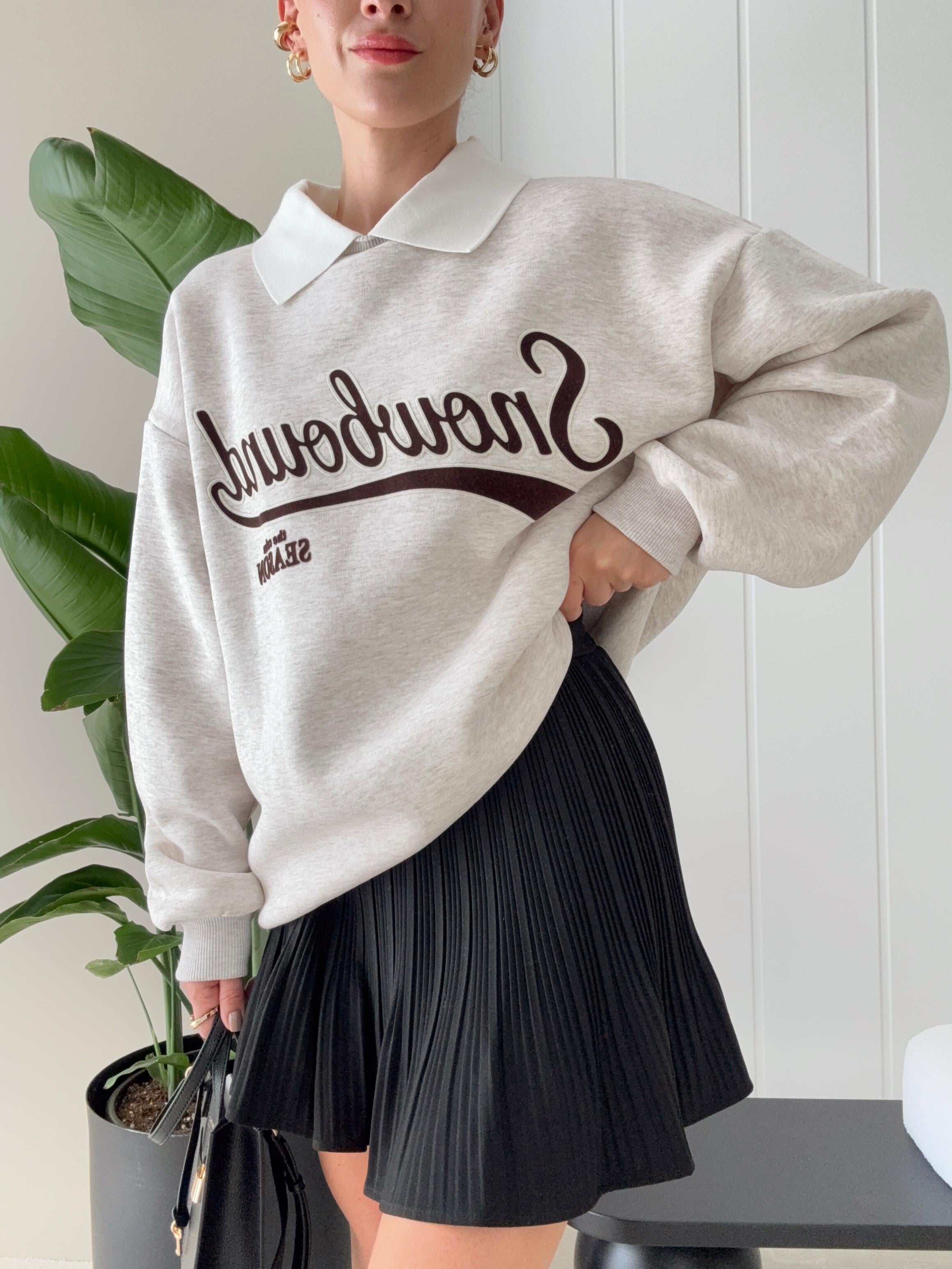 Polo Yaka Sweat Baskı Detaylı Ekru