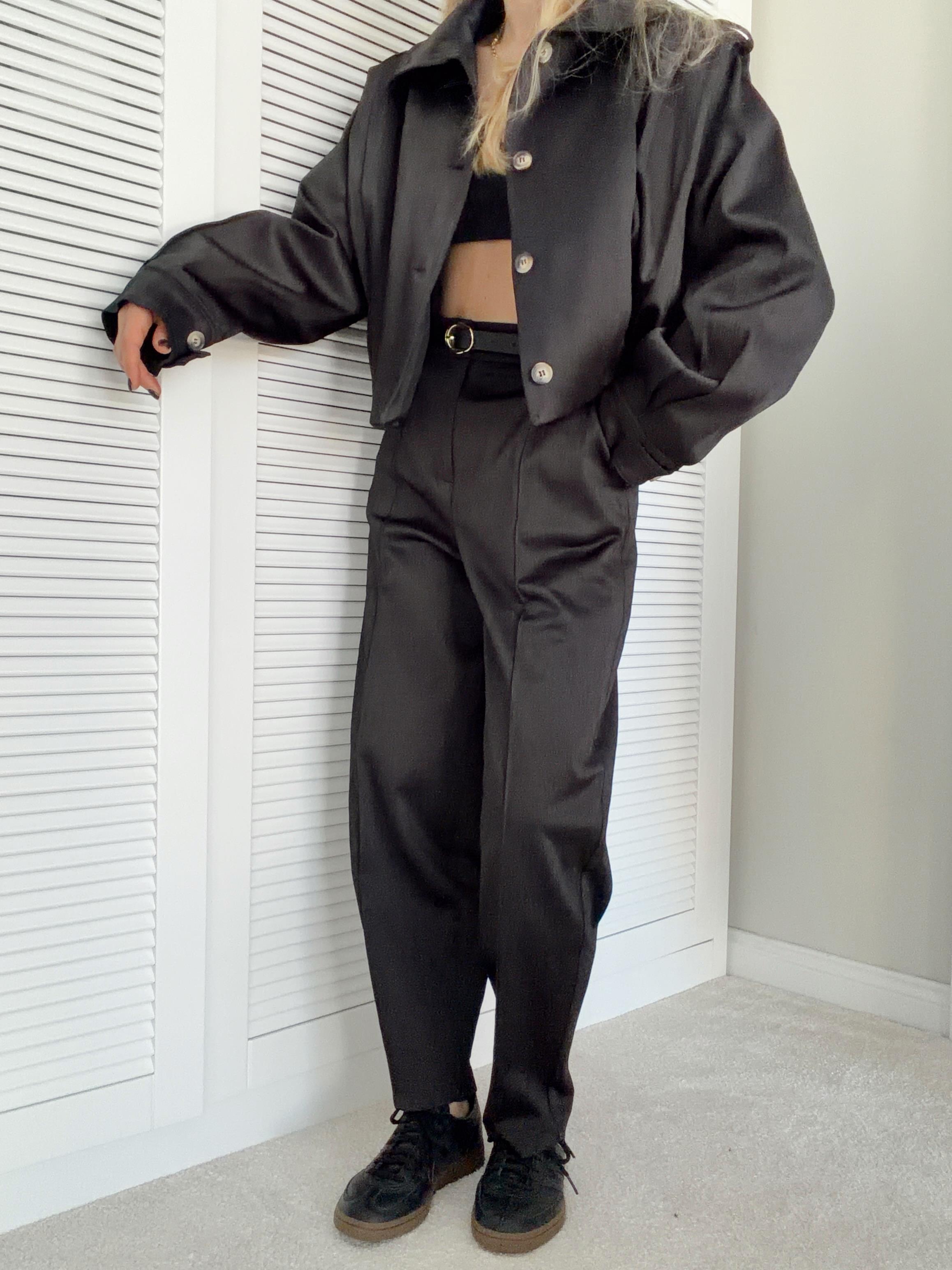 Premium Saten Kemerli Pantolon Siyah