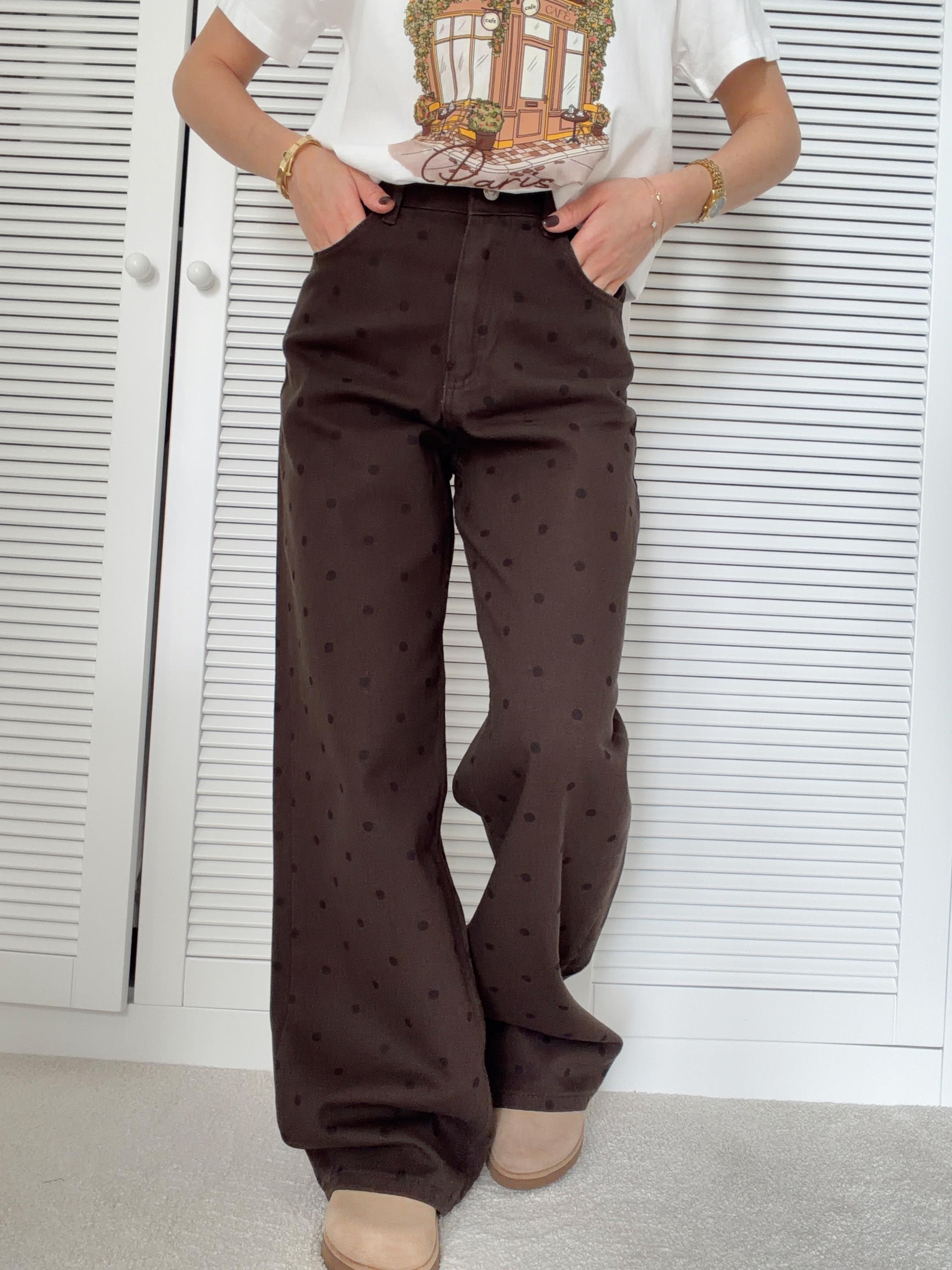 Puantiyeli Denim Pantolon Kahverengi