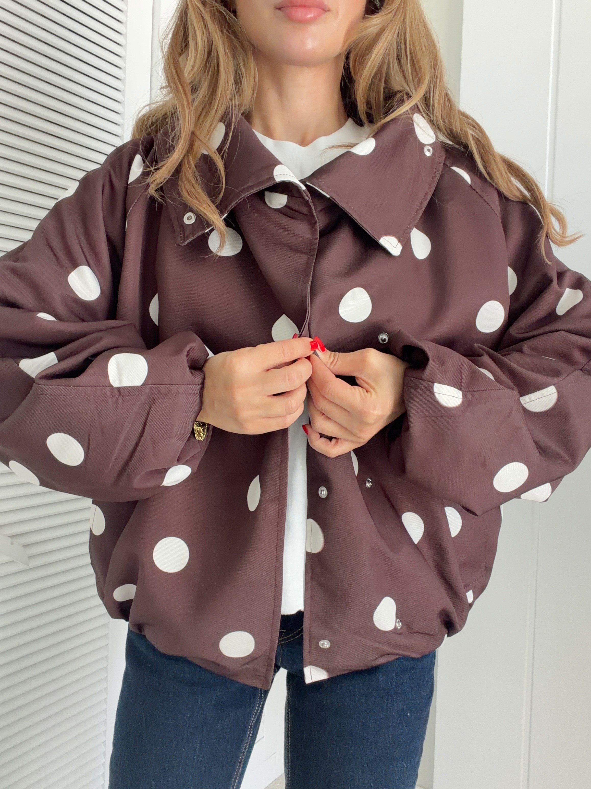 Puantiyeli Oversize Trençkot Kahverengi
