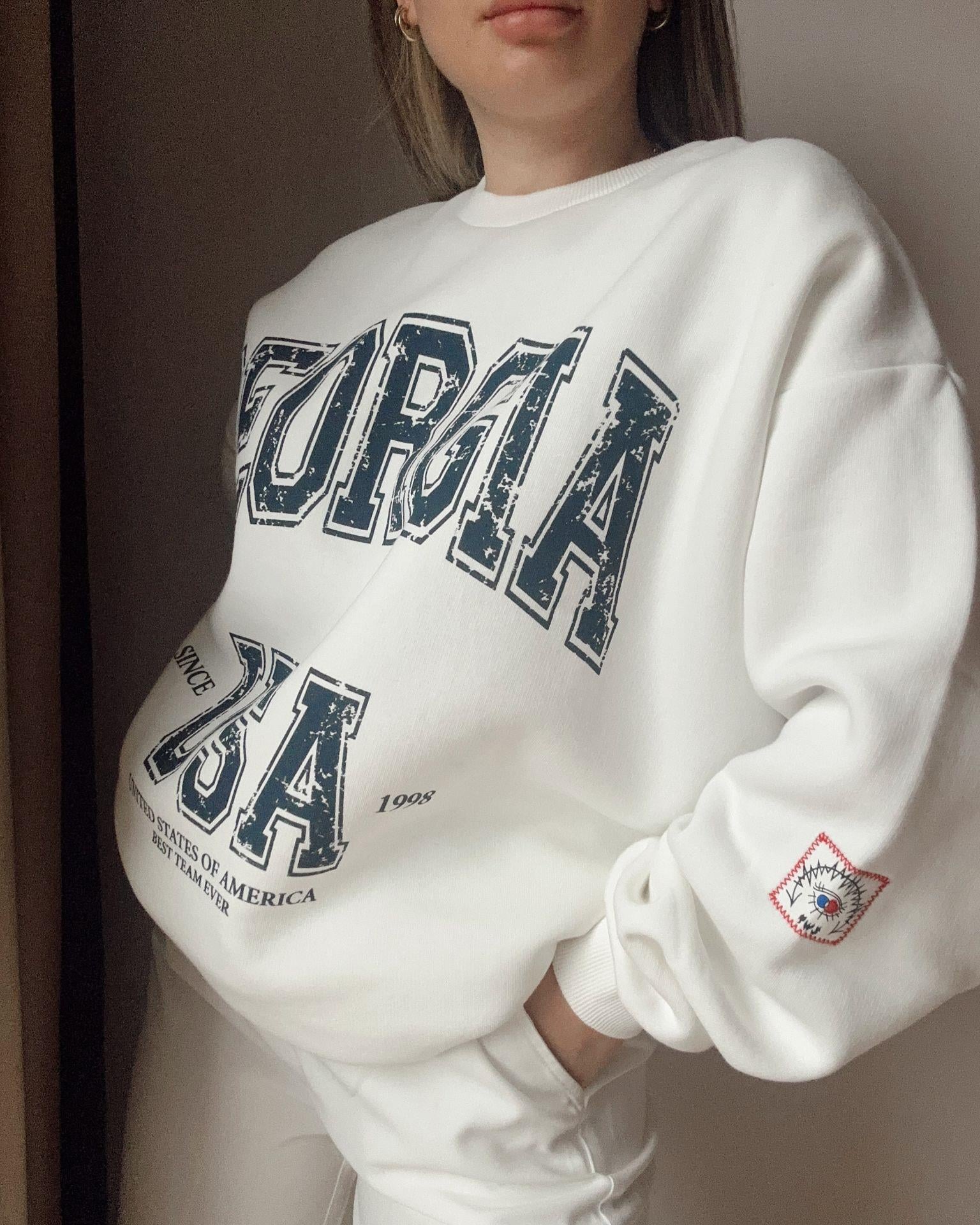 USA Baskılı Sweatshirt Oversize