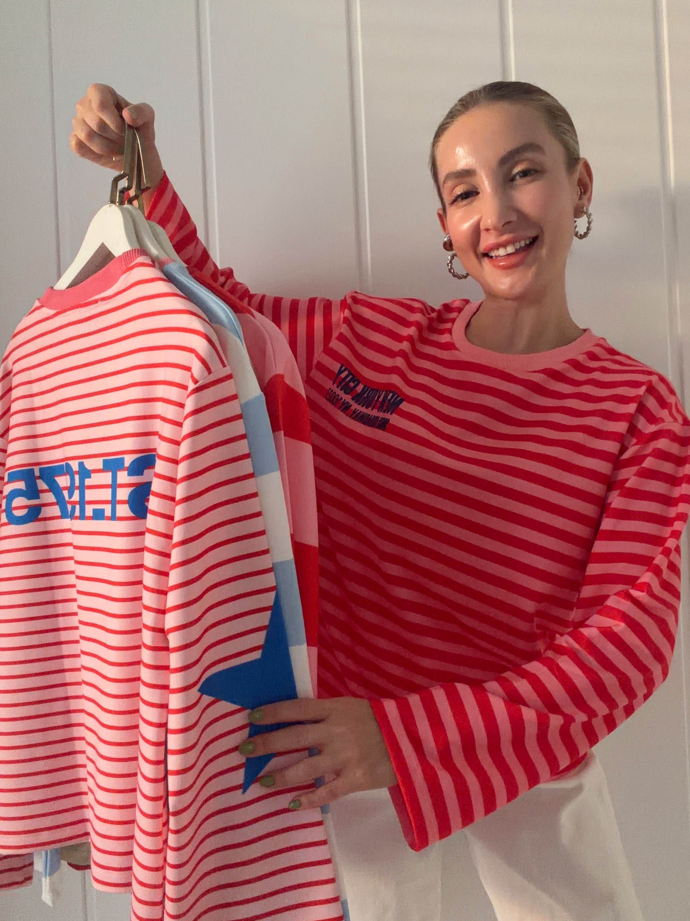 Uzun Kollu Oversize Body NEW YORK CİTY Pembe