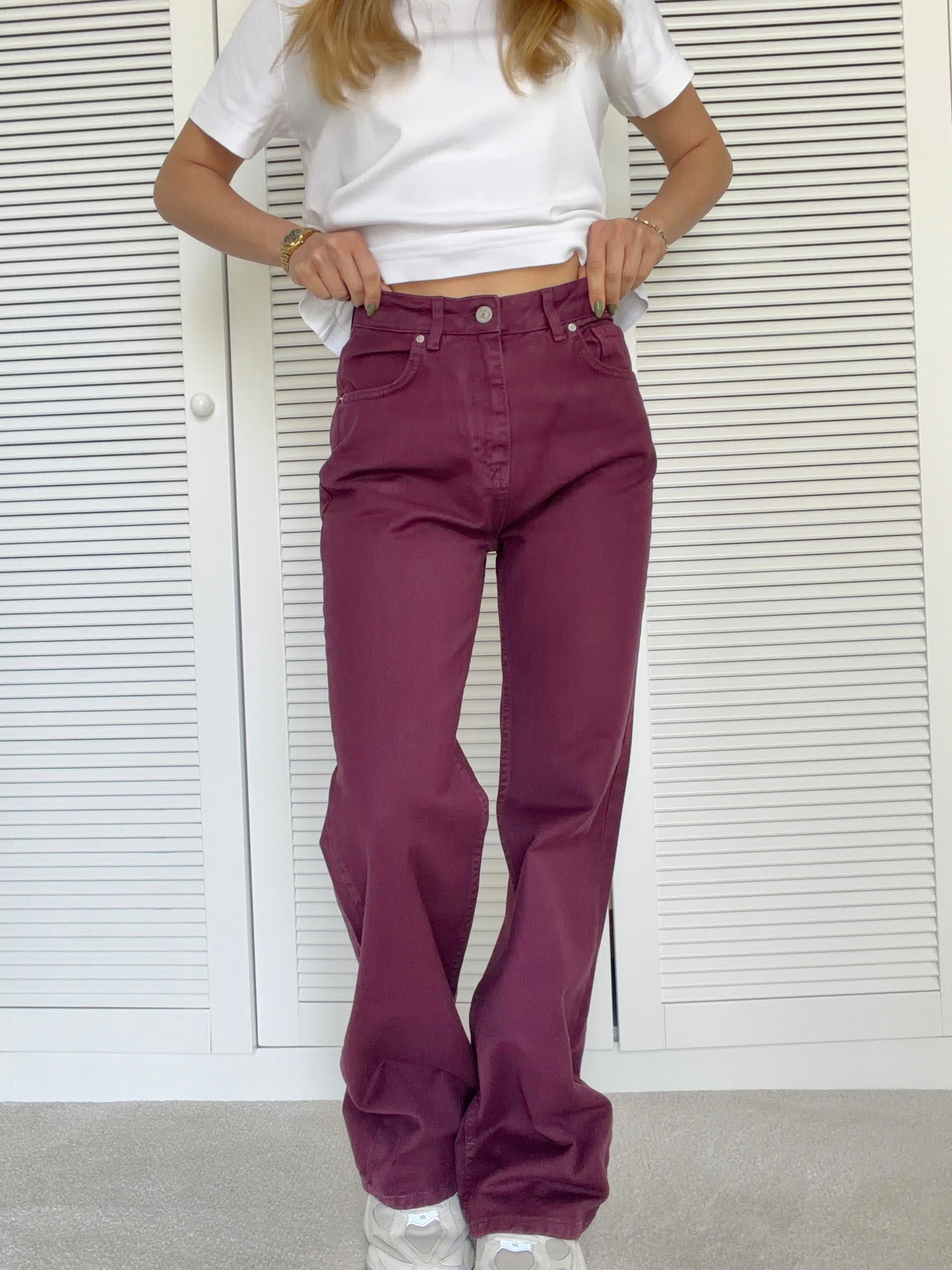 Wide Leg Denim Pantolon Mor