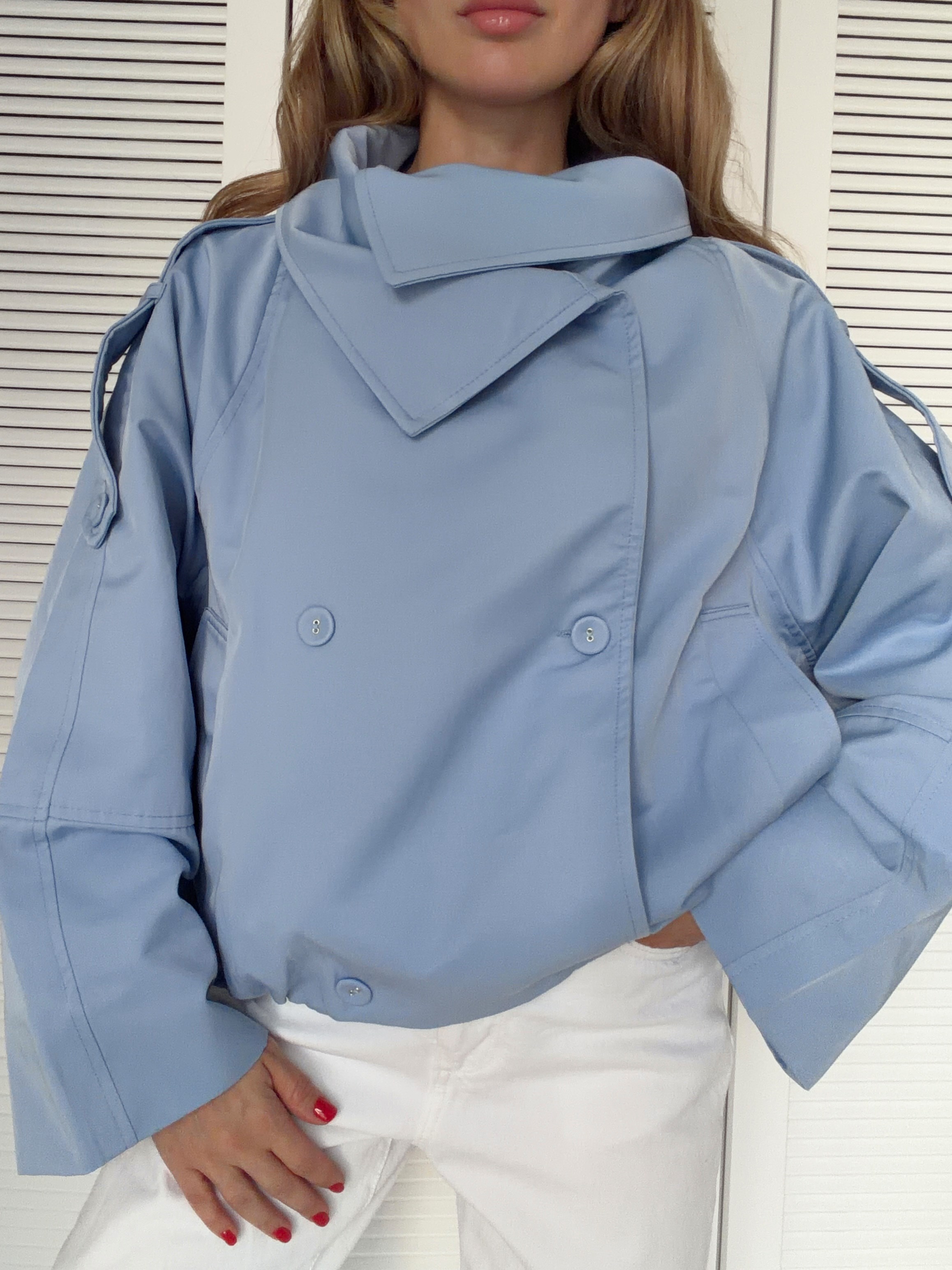 Yaka Detay Bomber Trençkot Pastel Mavisi