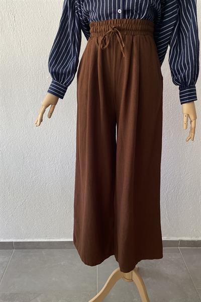 Keten Karışımlı Pantolon Kahverengi 
