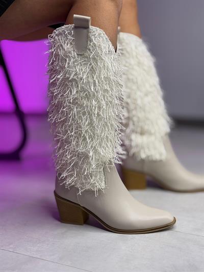 Bej Püskül Detaylı Çizme