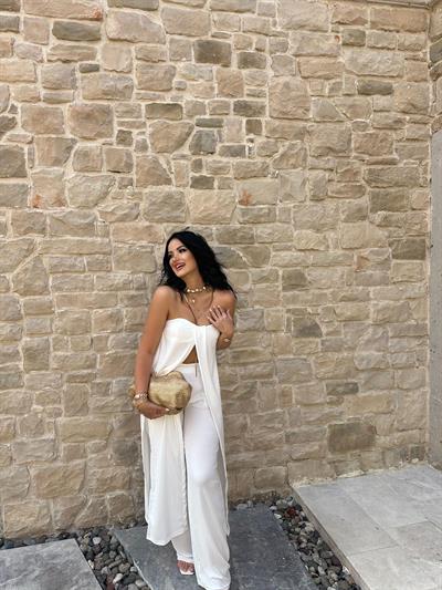 Beyaz  Bürümcük Straplez Tunik Pantolon Takım