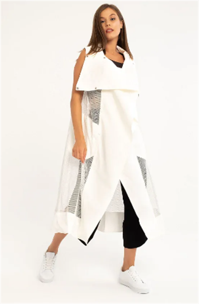 Beyaz File Uzun Yelek