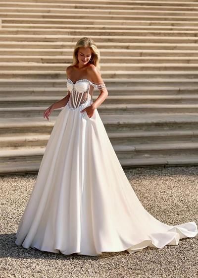 Beyaz Taş İşlemeli Korseli A Kesim Opaline Romance Gelinlik